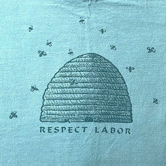 Green Label Top Womens Medium Blue Slim Fit Organic Cotton Respect Labor T-Shirt - Picture 9 of 11
